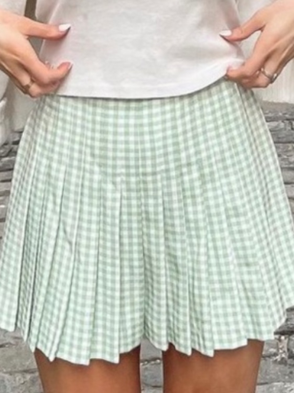Zara Pleated Mini Skort Checked Green White Small